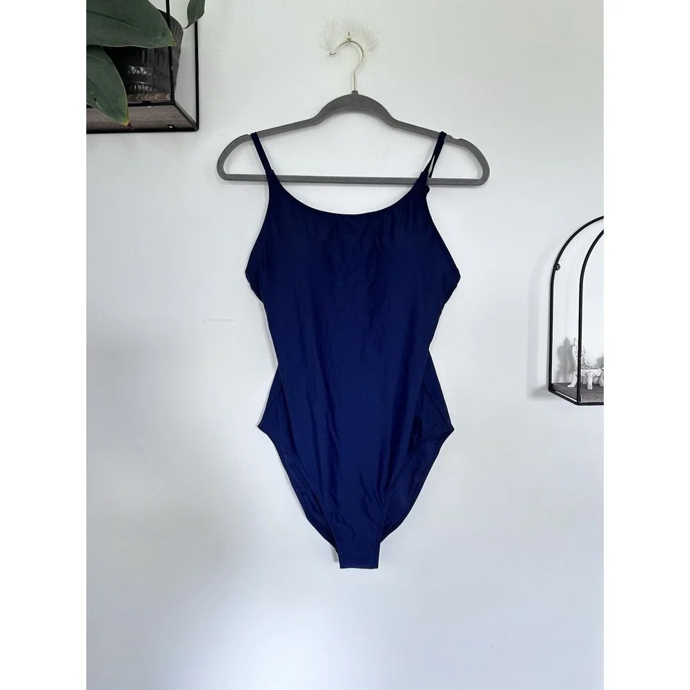 NWT Quince Deep Navy Italian Cami One-Piece Swimsuit Size Large